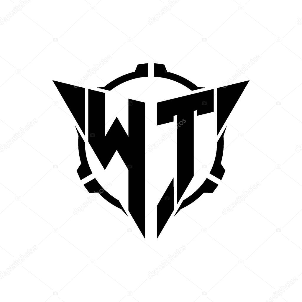 WT Gaming Logo Initial with geometric modern Triangle rounded Scope Sniper Tactical style design in isolated background, minimalist gaming monogram logo design, sniper shoot triangle logo letter.