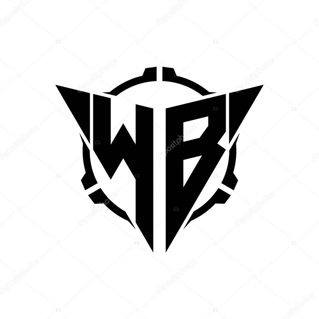 WB Gaming Logo Initial with geometric modern Triangle rounded Scope Sniper Tactical style design in isolated background, minimalist gaming monogram logo design, sniper shoot triangle logo letter.