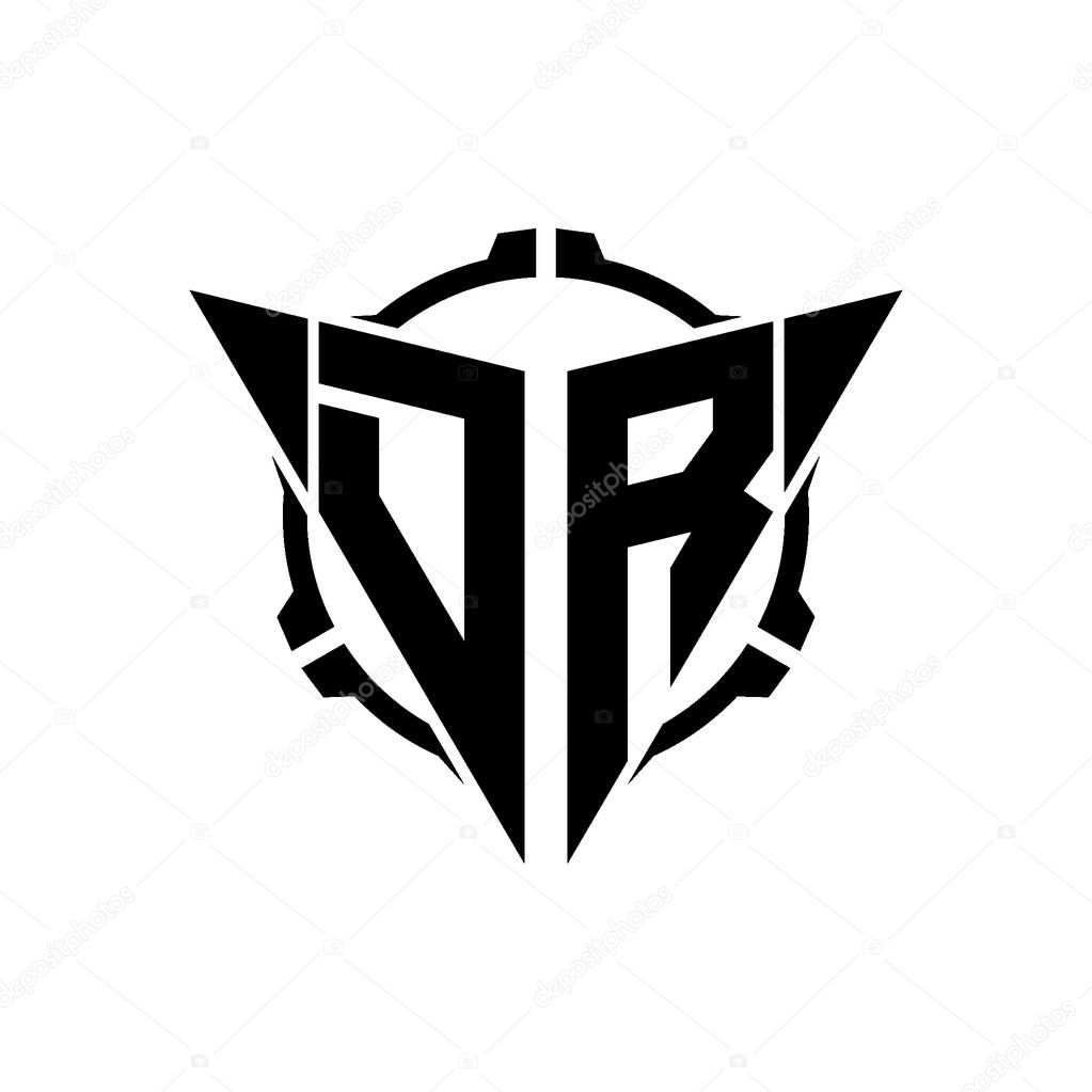 DR Gaming Logo Initial with geometric modern Triangle rounded Scope Sniper Tactical style design in isolated background, minimalist gaming monogram logo design, sniper shoot triangle logo letter.