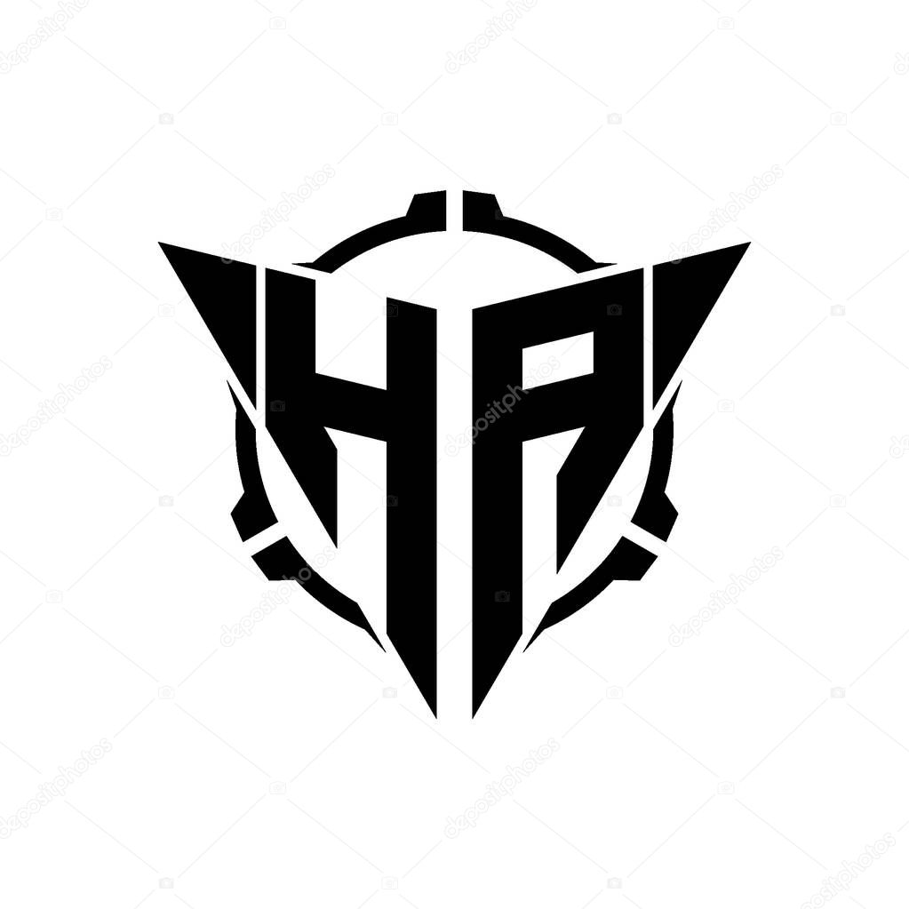 HA Gaming Logo Initial with geometric modern Triangle rounded Scope Sniper Tactical style design in isolated background, minimalist gaming monogram logo design, sniper shoot triangle logo letter.