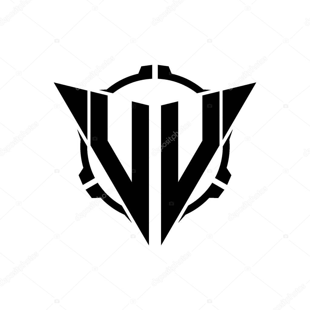 VV Gaming Logo Initial with geometric modern Triangle rounded Scope Sniper Tactical style design in isolated background, minimalist gaming monogram logo design, sniper shoot triangle logo letter.