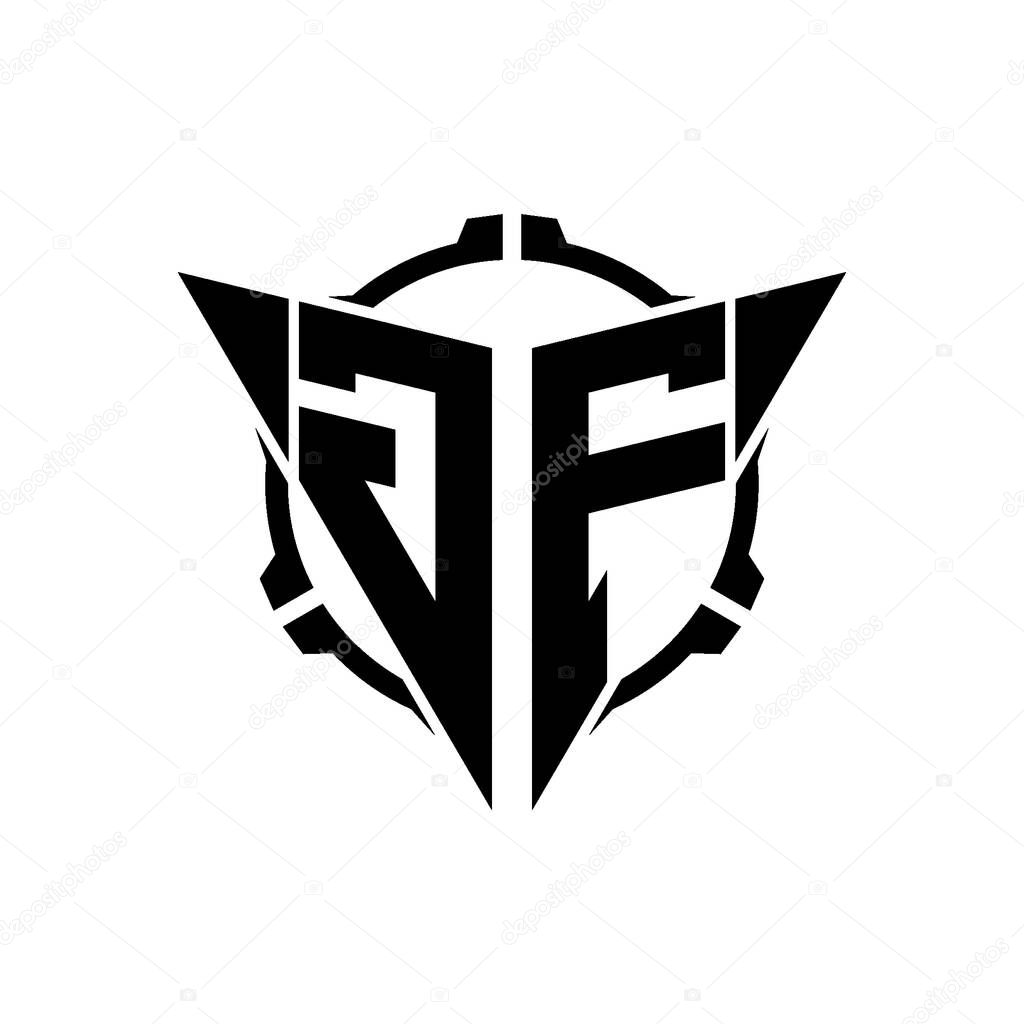 GF Gaming Logo Initial with geometric modern Triangle rounded Scope Sniper Tactical style design in isolated background, minimalist gaming monogram logo design, sniper shoot triangle logo letter.