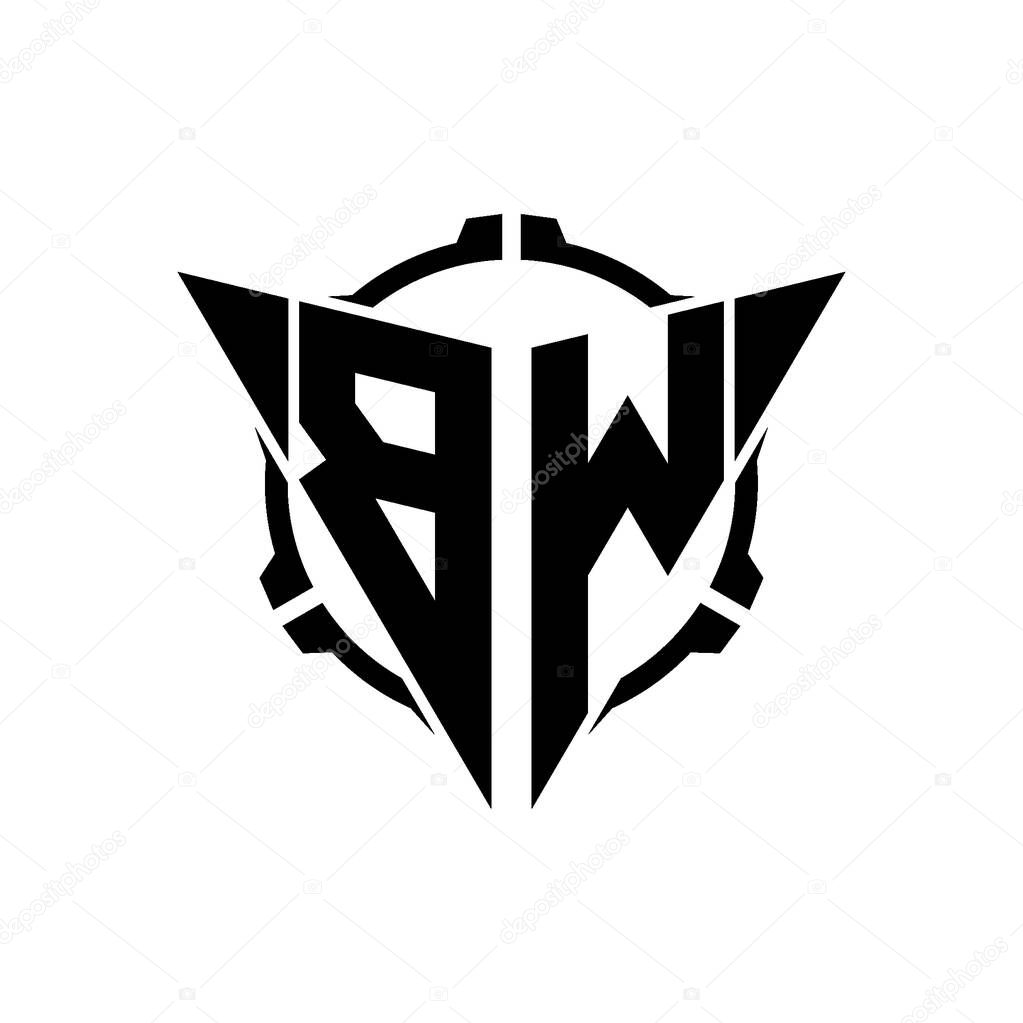 BW Gaming Logo Initial with geometric modern Triangle rounded Scope Sniper Tactical style design in isolated background, minimalist gaming monogram logo design, sniper shoot triangle logo letter.