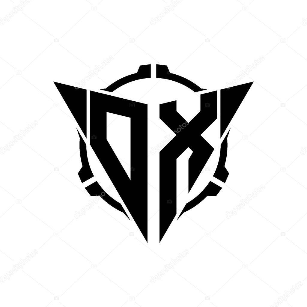 OX Gaming Logo Initial with geometric modern Triangle rounded Scope Sniper Tactical style design in isolated background, minimalist gaming monogram logo design, sniper shoot triangle logo letter.