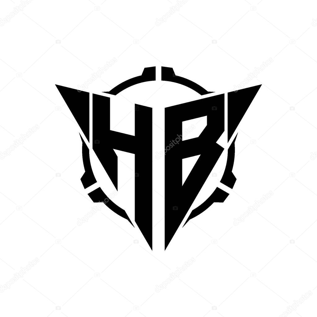 HB Gaming Logo Initial with geometric modern Triangle rounded Scope Sniper Tactical style design in isolated background, minimalist gaming monogram logo design, sniper shoot triangle logo letter.