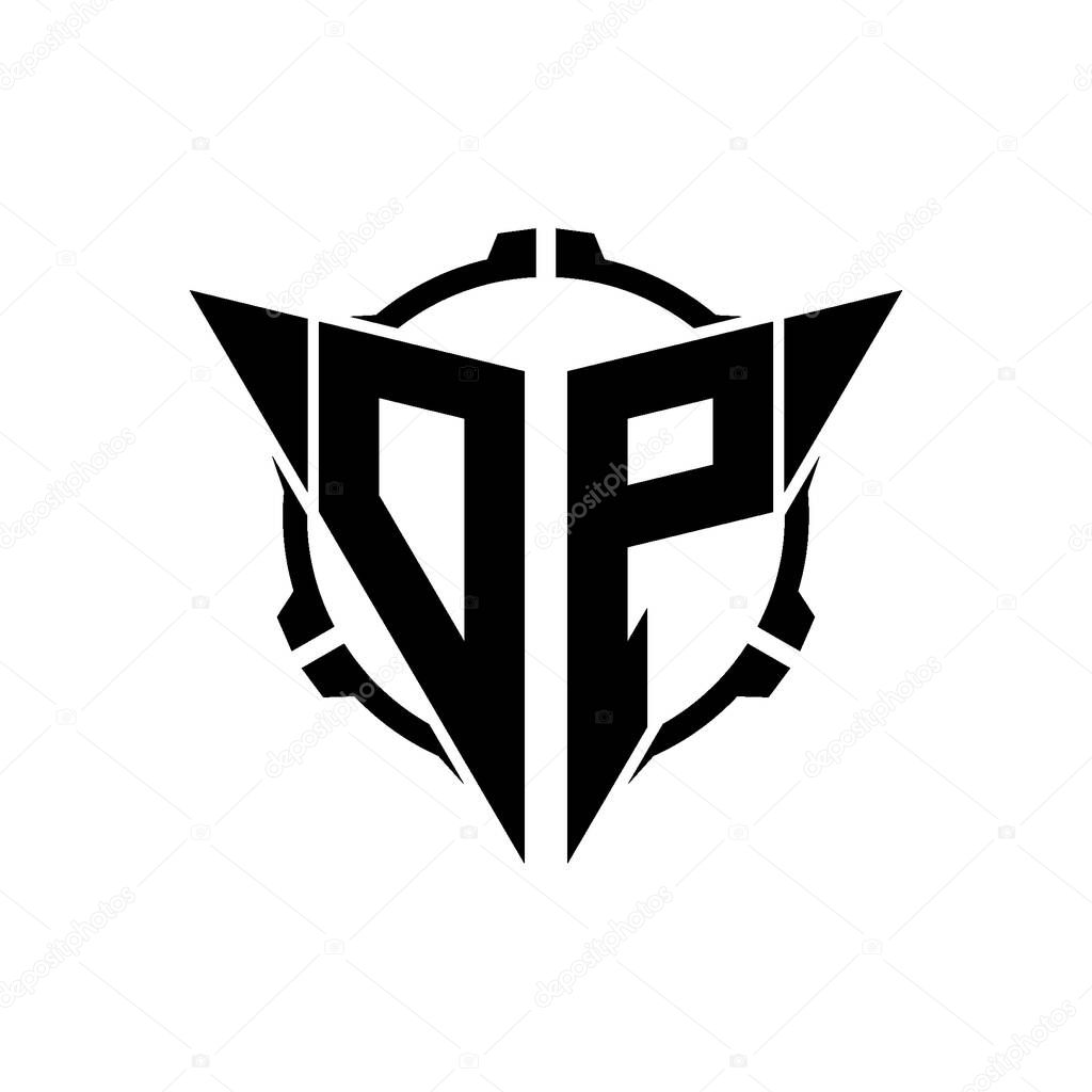 OP Gaming Logo Initial with geometric modern Triangle rounded Scope Sniper Tactical style design in isolated background, minimalist gaming monogram logo design, sniper shoot triangle logo letter.