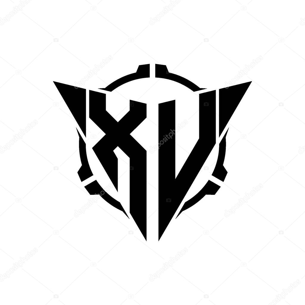 XV Gaming Logo Initial with geometric modern Triangle rounded Scope Sniper Tactical style design in isolated background, minimalist gaming monogram logo design, sniper shoot triangle logo letter.