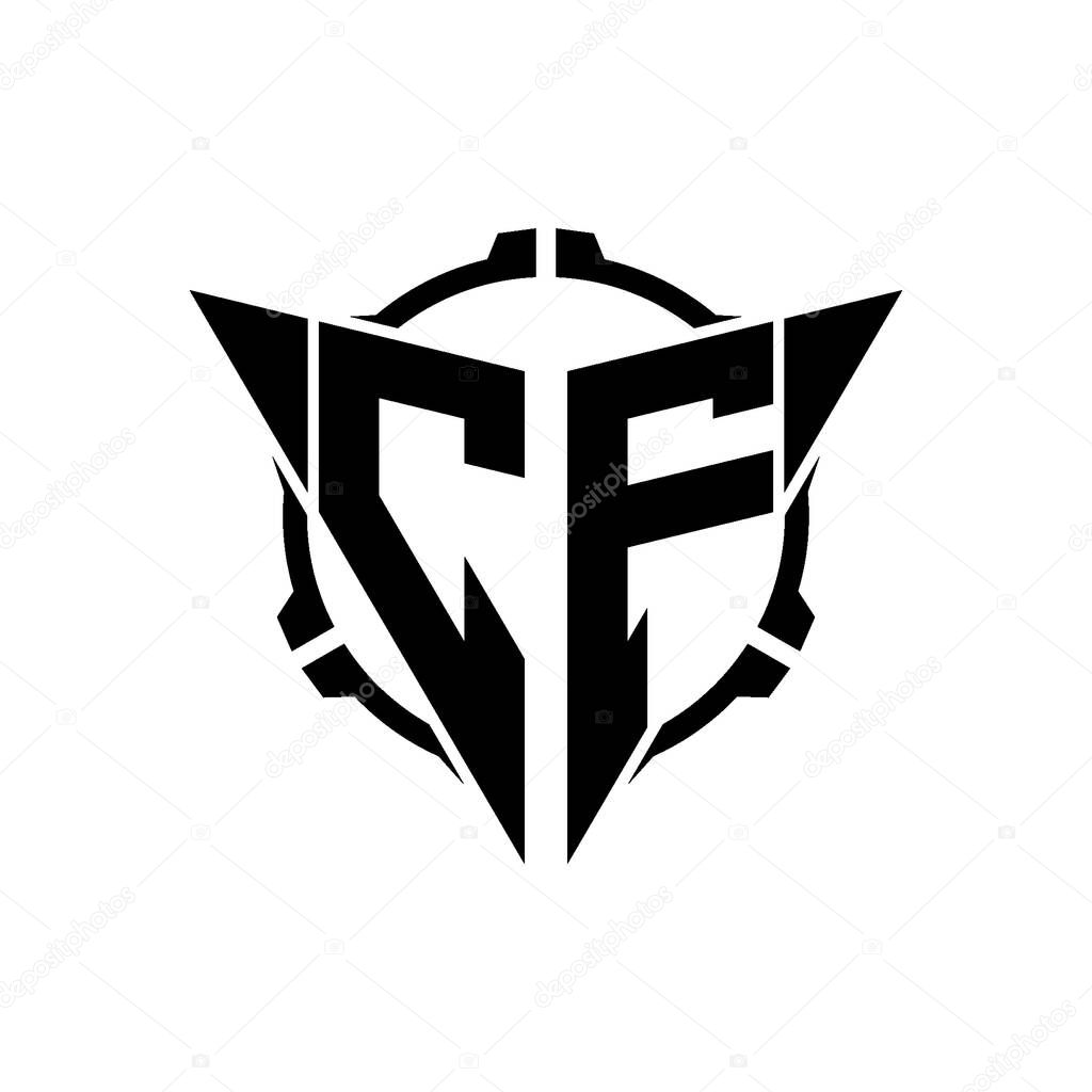 CF Gaming Logo Initial with geometric modern Triangle rounded Scope Sniper Tactical style design in isolated background, minimalist gaming monogram logo design, sniper shoot triangle logo letter.