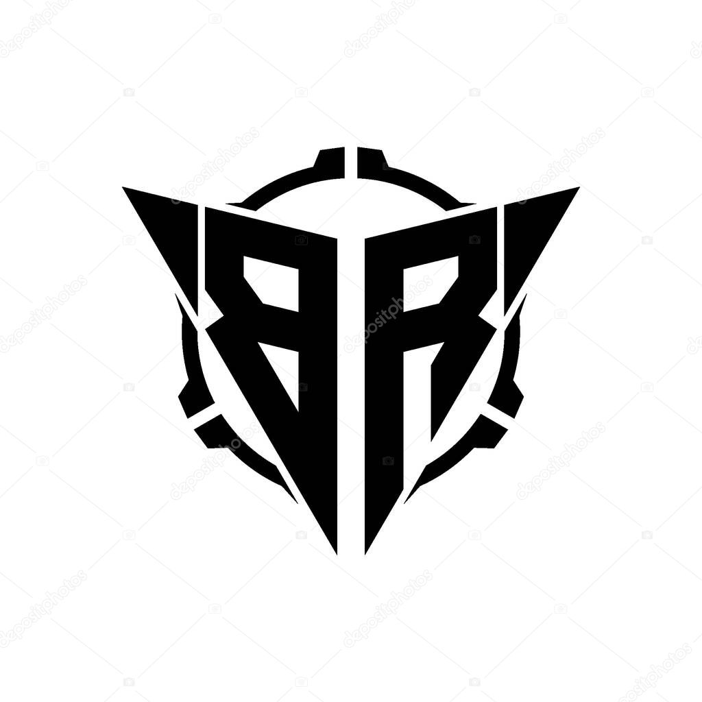 BR Gaming Logo Initial with geometric modern Triangle rounded Scope Sniper Tactical style design in isolated background, minimalist gaming monogram logo design, sniper shoot triangle logo letter.