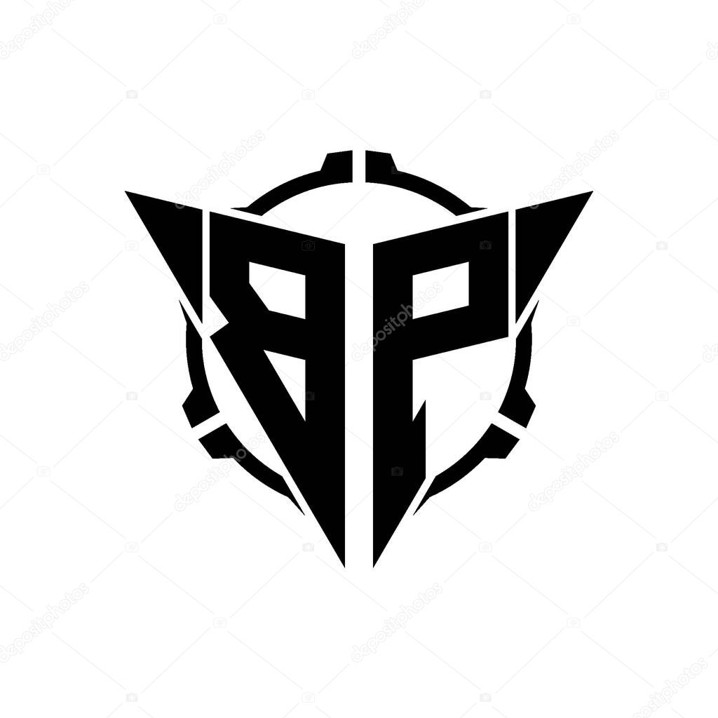 BP Gaming Logo Initial with geometric modern Triangle rounded Scope Sniper Tactical style design in isolated background, minimalist gaming monogram logo design, sniper shoot triangle logo letter.