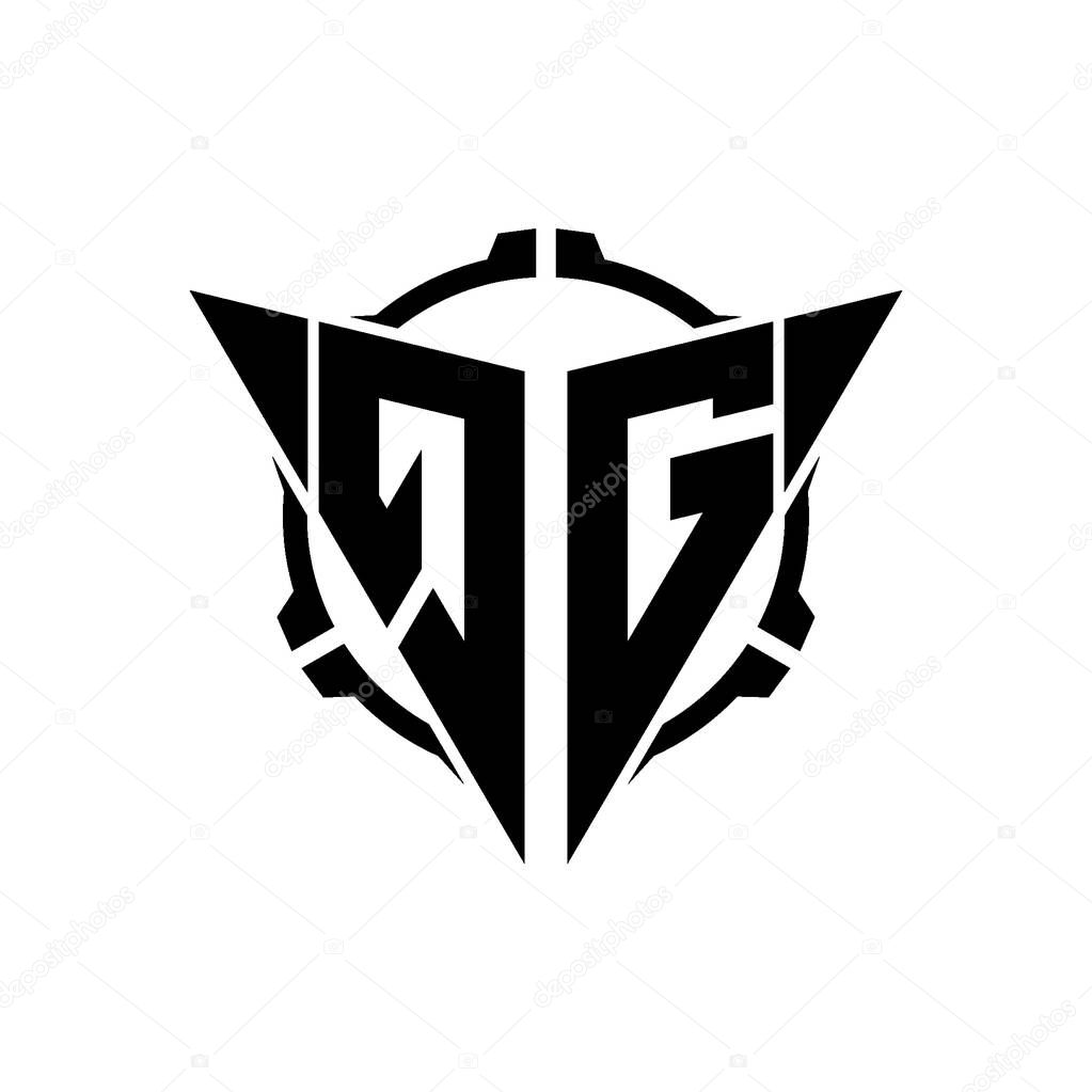 QG Gaming Logo Initial with geometric modern Triangle rounded Scope Sniper Tactical style design in isolated background, minimalist gaming monogram logo design, sniper shoot triangle logo letter.