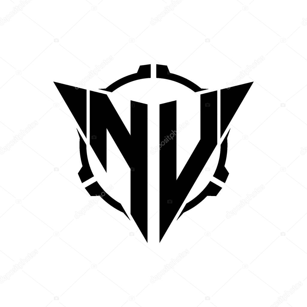 NV Gaming Logo Initial with geometric modern Triangle rounded Scope Sniper Tactical style design in isolated background, minimalist gaming monogram logo design, sniper shoot triangle logo letter.