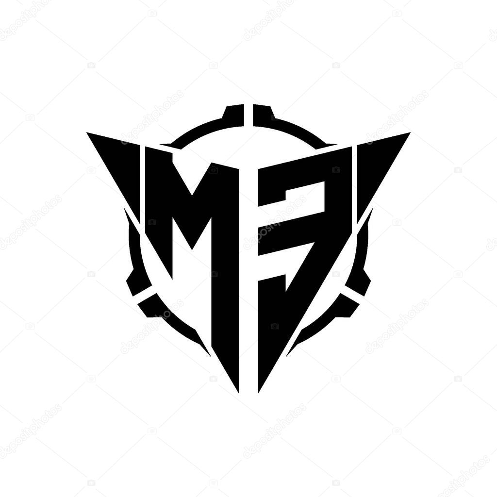ME Gaming Logo Initial with geometric modern Triangle rounded Scope Sniper Tactical style design in isolated background, minimalist gaming monogram logo design, sniper shoot triangle logo letter.