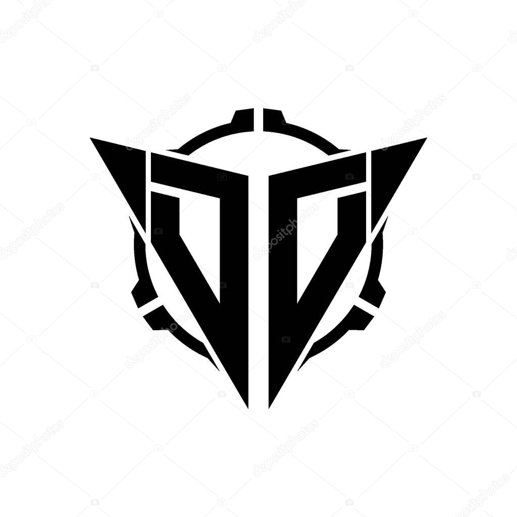 DD Gaming Logo Initial with geometric modern Triangle rounded Scope Sniper Tactical style design in isolated background, minimalist gaming monogram logo design, sniper shoot triangle logo letter.