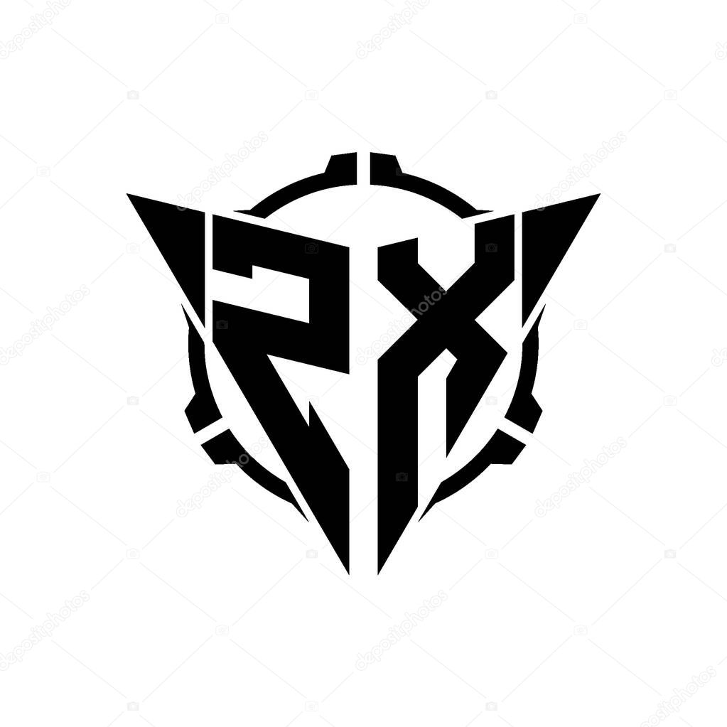 ZX Gaming Logo Initial with geometric modern Triangle rounded Scope Sniper Tactical style design in isolated background, minimalist gaming monogram logo design, sniper shoot triangle logo letter.