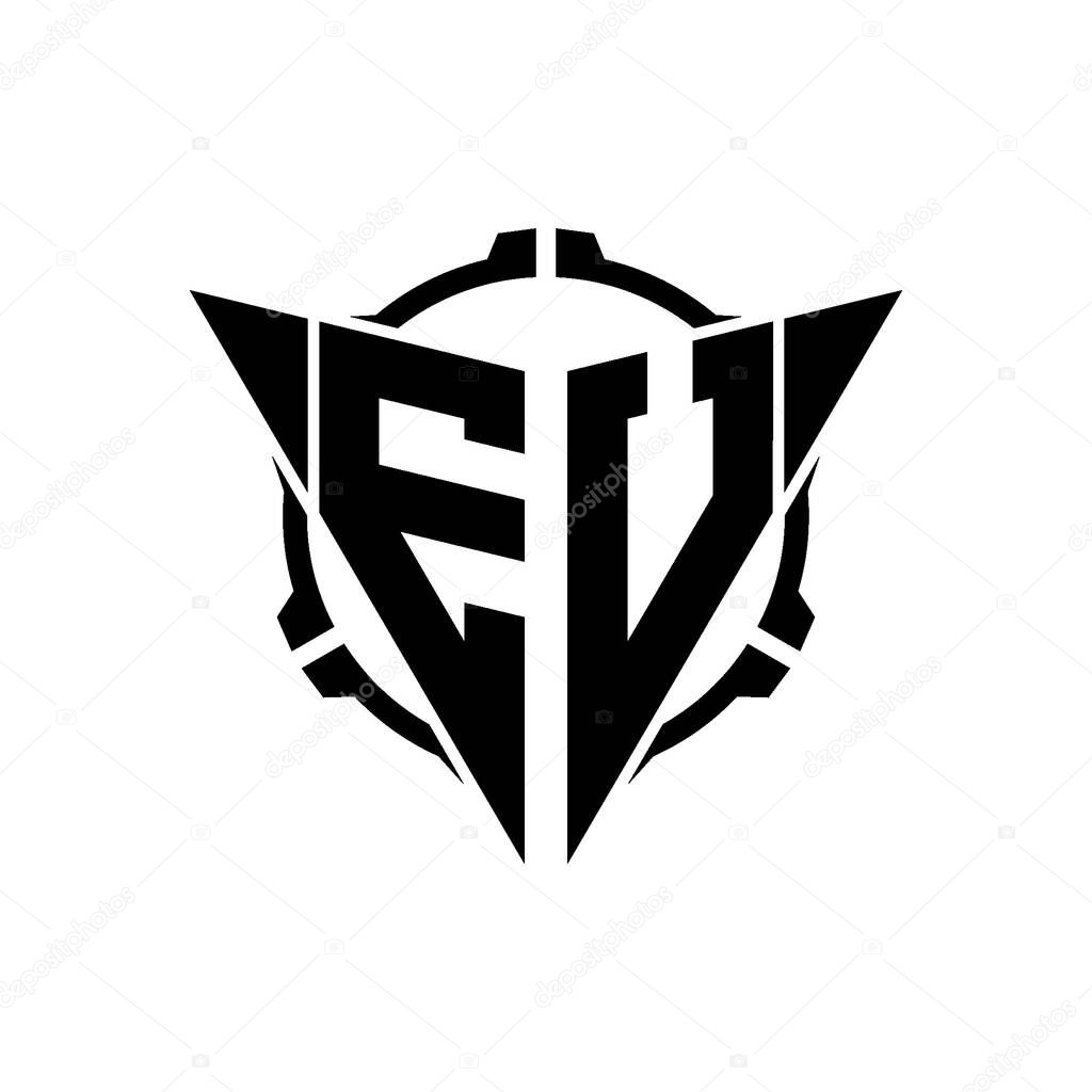 EU Gaming Logo Initial with geometric modern Triangle rounded Scope Sniper Tactical style design in isolated background, minimalist gaming monogram logo design, sniper shoot triangle logo letter.
