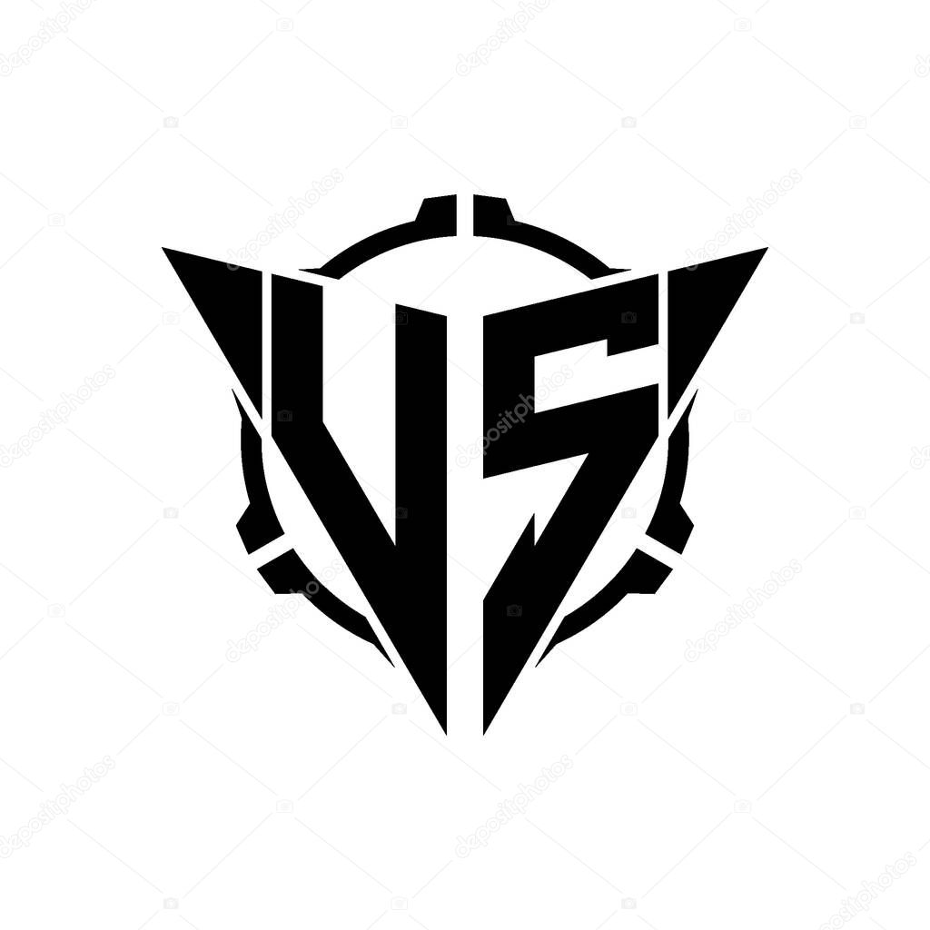 VS Gaming Logo Initial with geometric modern Triangle rounded Scope Sniper Tactical style design in isolated background, minimalist gaming monogram logo design, sniper shoot triangle logo letter.