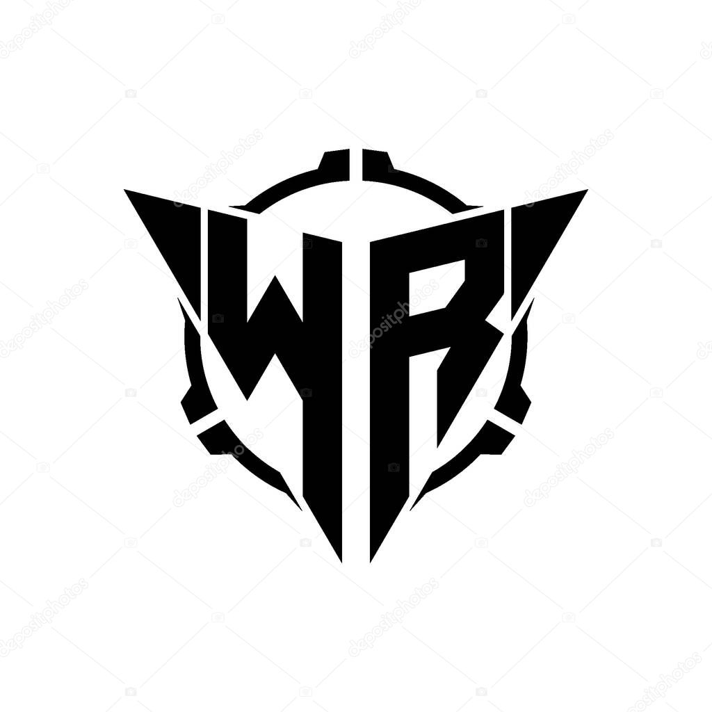WR Gaming Logo Initial with geometric modern Triangle rounded Scope Sniper Tactical style design in isolated background, minimalist gaming monogram logo design, sniper shoot triangle logo letter.