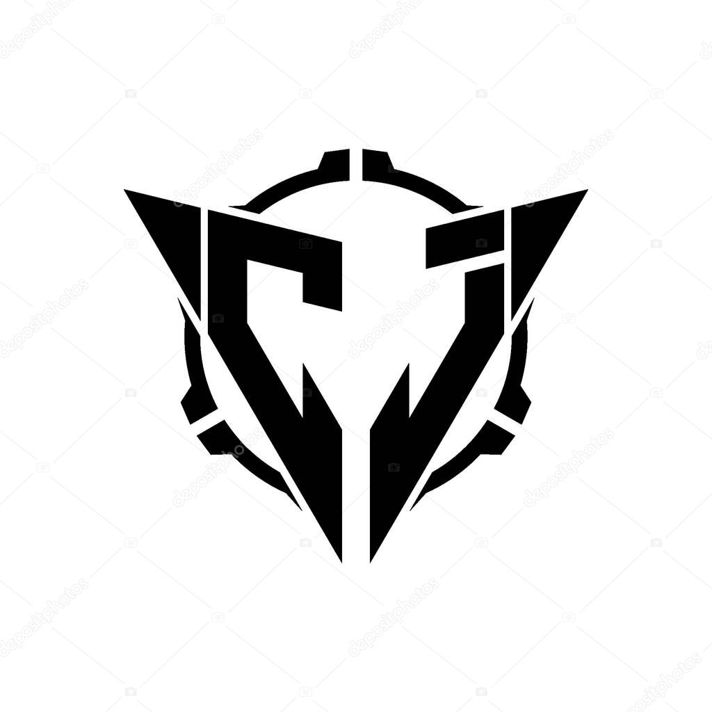 CJ Gaming Logo Initial with geometric modern Triangle rounded Scope Sniper Tactical style design in isolated background, minimalist gaming monogram logo design, sniper shoot triangle logo letter.