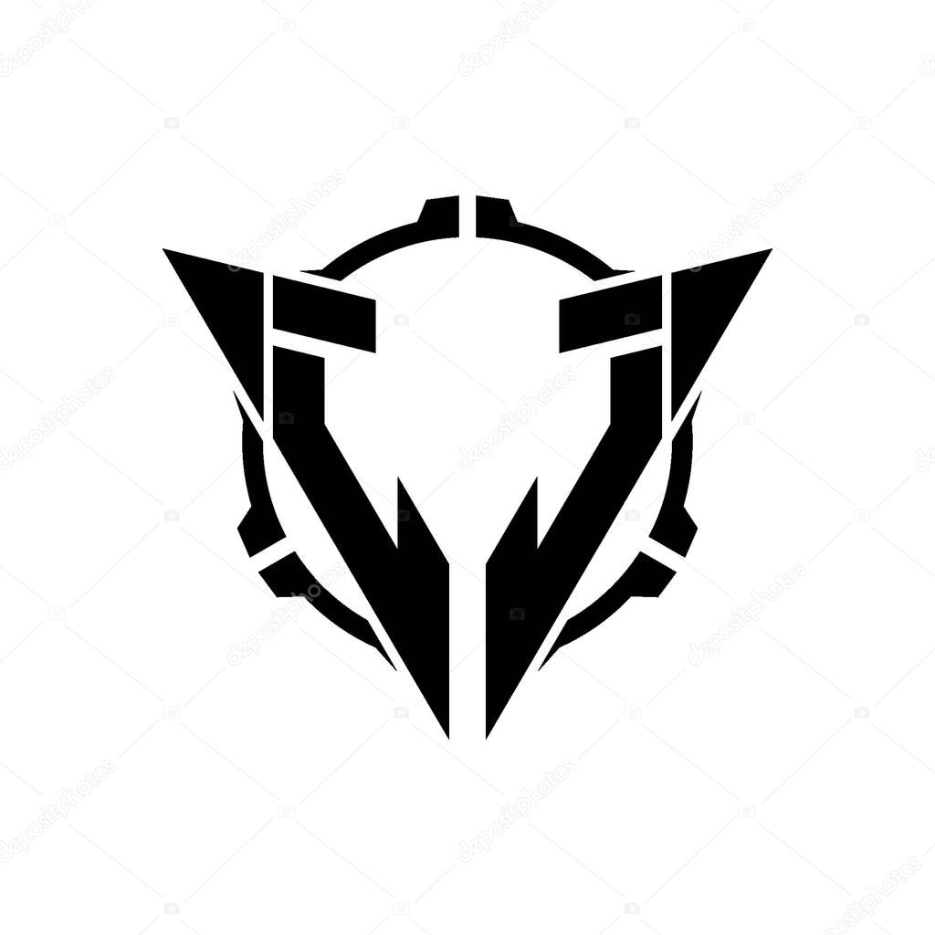 JJ Gaming Logo Initial with geometric modern Triangle rounded Scope Sniper Tactical style design in isolated background, minimalist gaming monogram logo design, sniper shoot triangle logo letter.