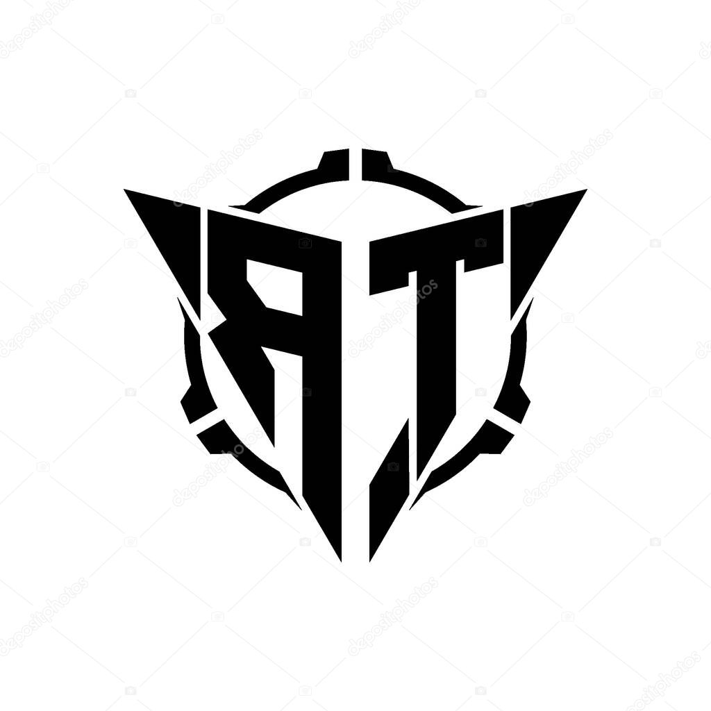 RT Gaming Logo Initial with geometric modern Triangle rounded Scope Sniper Tactical style design in isolated background, minimalist gaming monogram logo design, sniper shoot triangle logo letter.