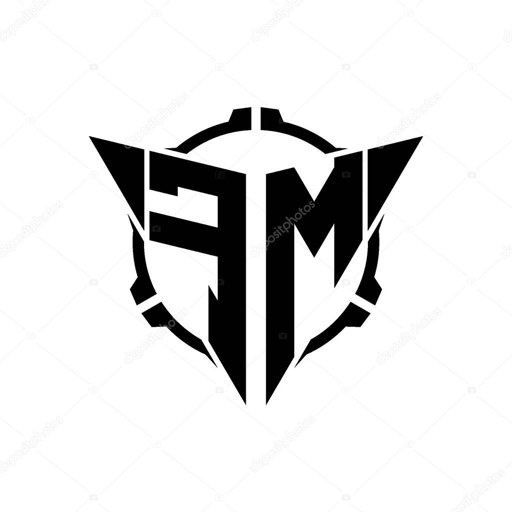 FM Gaming Logo Initial with geometric modern Triangle rounded Scope Sniper Tactical style design in isolated background, minimalist gaming monogram logo design, sniper shoot triangle logo letter.