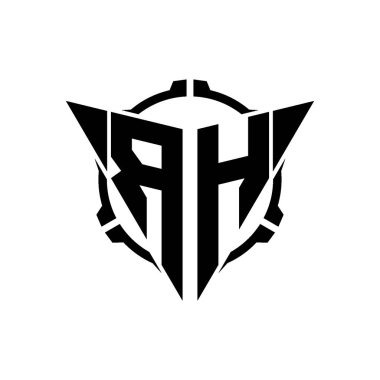 RH Oyun Logosu Geometrik modern Üçgen Yuvarlak Scope Sniper Taktik stili tasarımı izole arkaplan, minimal oyun logosu tasarımı, keskin nişancı üçgen logosu logosu harfi.