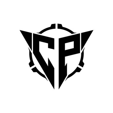 CP Oyun Logosu Geometrik modern Üçgen Yuvarlak Scope Sniper Taktik stili tasarımı izole arkaplan, minimal oyun logo tasarımı, keskin nişancı üçgen logosu logosu harfi.