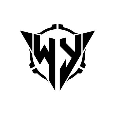 WY Oyun Logosu Geometrik modern Üçgen Yuvarlak Scope Sniper Taktik stili tasarımı izole arkaplan, minimal oyun logo tasarımı, keskin nişancı üçgen logosu logosu harfi.