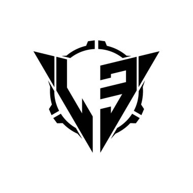 LE Oyun Logosu Geometrik modern Üçgen Yuvarlak Dürbünlü Keskin Nişancı Taktik Stili tasarımı izole arkaplan, minimal oyun logosu tasarımı, keskin nişancı üçgen logosu logosu.