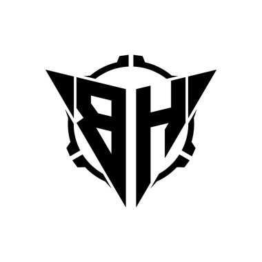 BH Oyun Logosu Geometrik Modern Üçgen Yuvarlak Dürbünlü Keskin Nişancı Taktik Stili tasarımı izole arkaplan, minimal oyun logosu tasarımı, keskin nişancı üçgen logosu logosu.