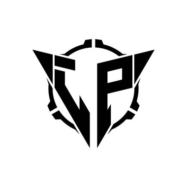 JP Oyun Logosu Geometrik modern Üçgen Yuvarlak Scope Sniper Taktik stili tasarımı izole arkaplan, minimalist oyun logo tasarımı, keskin nişancı üçgen logosu logosu harfi.