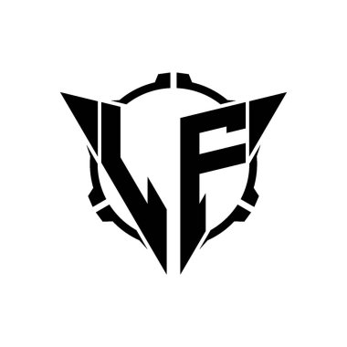 LF Oyun Logosu Geometrik modern Üçgen Yuvarlak Scope Sniper Taktik stili tasarımı izole arkaplan, minimal oyun logosu tasarımı, keskin nişancı üçgen logosu logosu harfi.