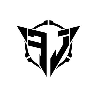 FJ Oyun Logosu Geometrik modern Üçgen Yuvarlak Scope Sniper Taktik stili tasarımı izole arkaplan, minimal oyun logosu tasarımı, keskin nişancı üçgen logosu logosu harfi.