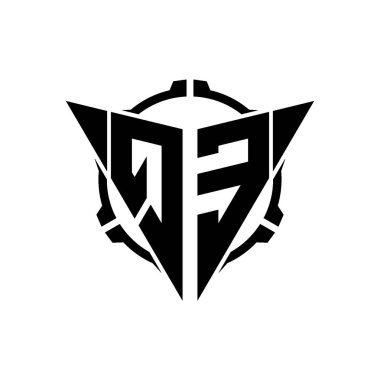 QE Oyun Logosu Geometrik modern Üçgen Yuvarlak Scope Sniper Taktik stili tasarımı izole arkaplan, minimal oyun logosu tasarımı, keskin nişancı üçgen logosu logosu harfi.