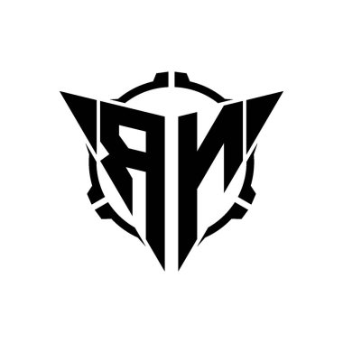 RN Oyun Logosu Geometrik modern Üçgen Yuvarlak Scope Sniper Taktik stili tasarımı izole arkaplan, minimal oyun logosu tasarımı, keskin nişancı üçgen logosu logosu harfi.