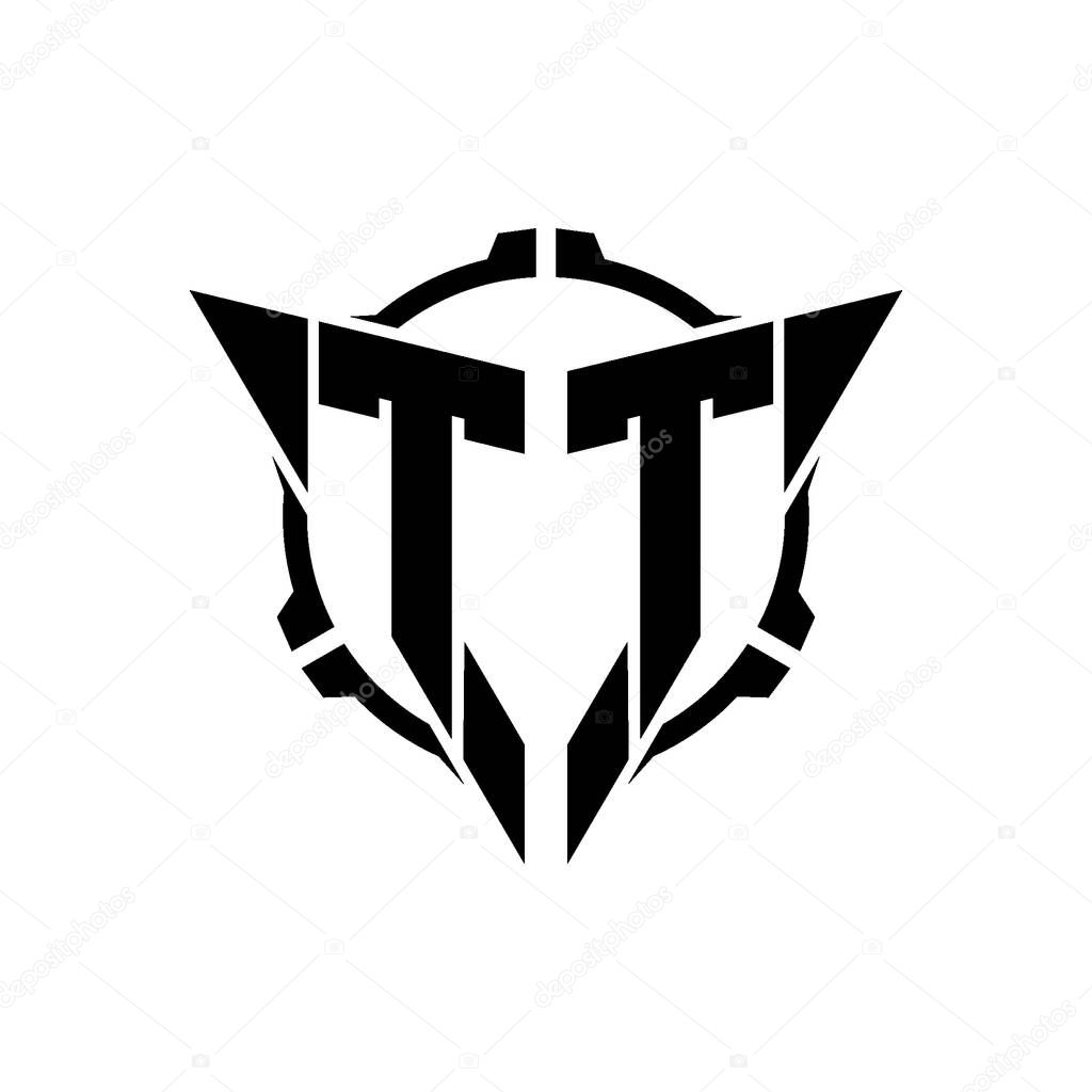 TT Gaming Logo Initial with geometric modern Triangle rounded Scope Sniper Tactical style design in isolated background, minimalist gaming monogram logo design, sniper shoot triangle logo letter.
