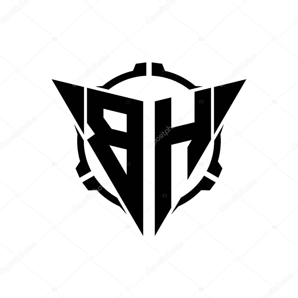 BH Gaming Logo Initial with geometric modern Triangle rounded Scope Sniper Tactical style design in isolated background, minimalist gaming monogram logo design, sniper shoot triangle logo letter.