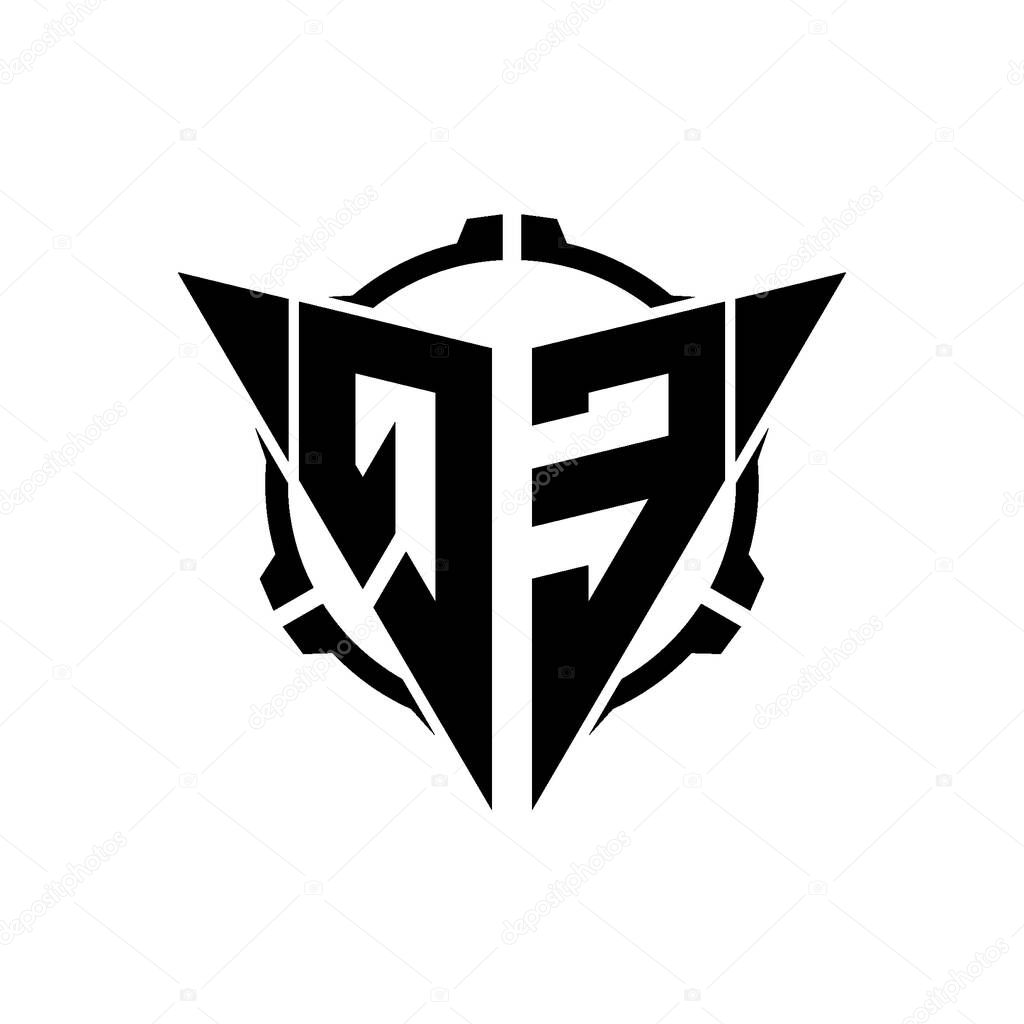 QE Gaming Logo Initial with geometric modern Triangle rounded Scope Sniper Tactical style design in isolated background, minimalist gaming monogram logo design, sniper shoot triangle logo letter.