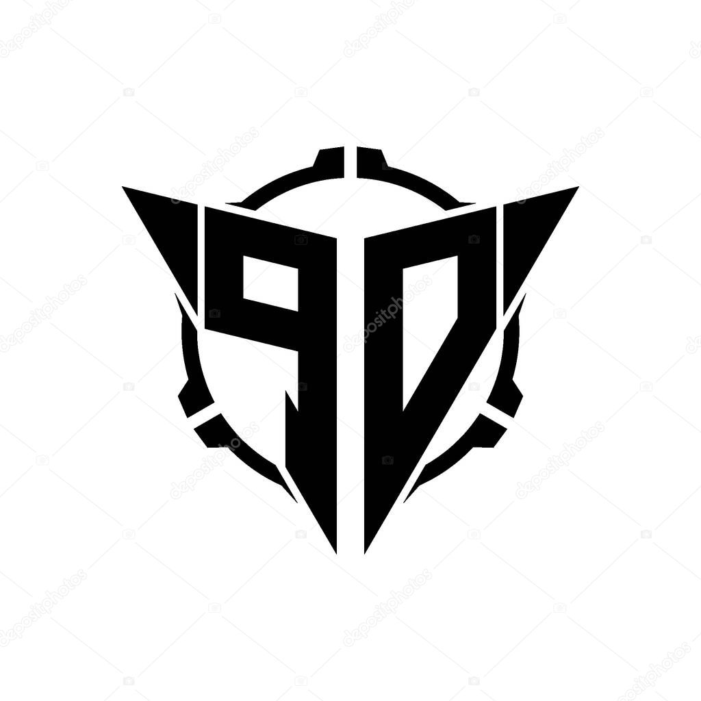 PO Gaming Logo Initial with geometric modern Triangle rounded Scope Sniper Tactical style design in isolated background, minimalist gaming monogram logo design, sniper shoot triangle logo letter.