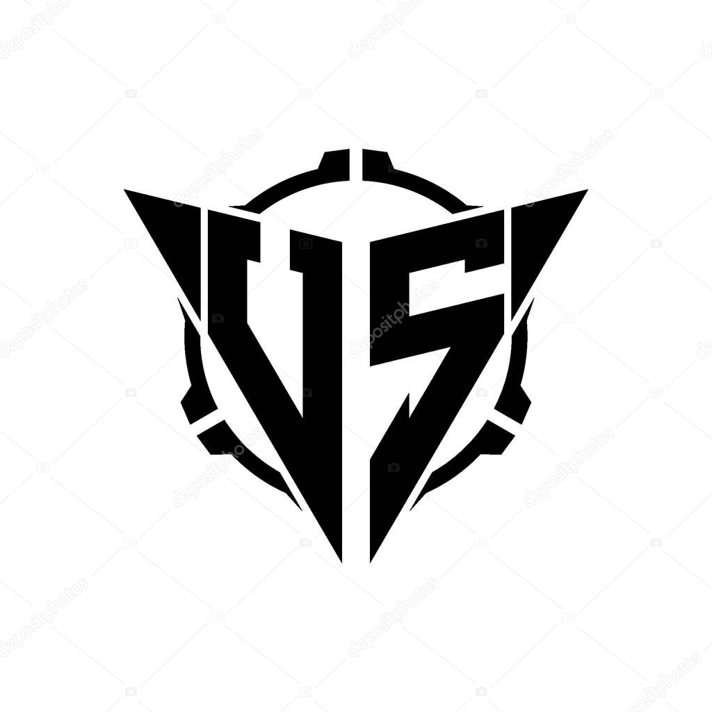 US Gaming Logo Initial with geometric modern Triangle rounded Scope Sniper Tactical style design in isolated background, minimalist gaming monogram logo design, sniper shoot triangle logo letter.