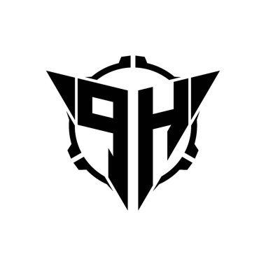 PH Oyun Logosu Geometrik modern Üçgen Yuvarlak Scope Sniper Taktik stili tasarımı izole arkaplan, minimal oyun logo tasarımı, keskin nişancı üçgen logosu logosu harfi.
