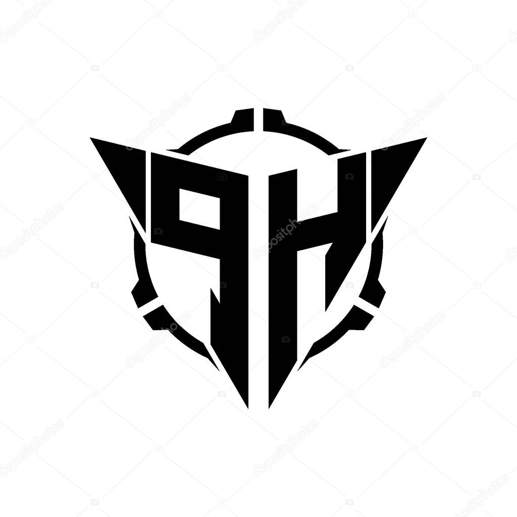 PH Gaming Logo Initial with geometric modern Triangle rounded Scope Sniper Tactical style design in isolated background, minimalist gaming monogram logo design, sniper shoot triangle logo letter.