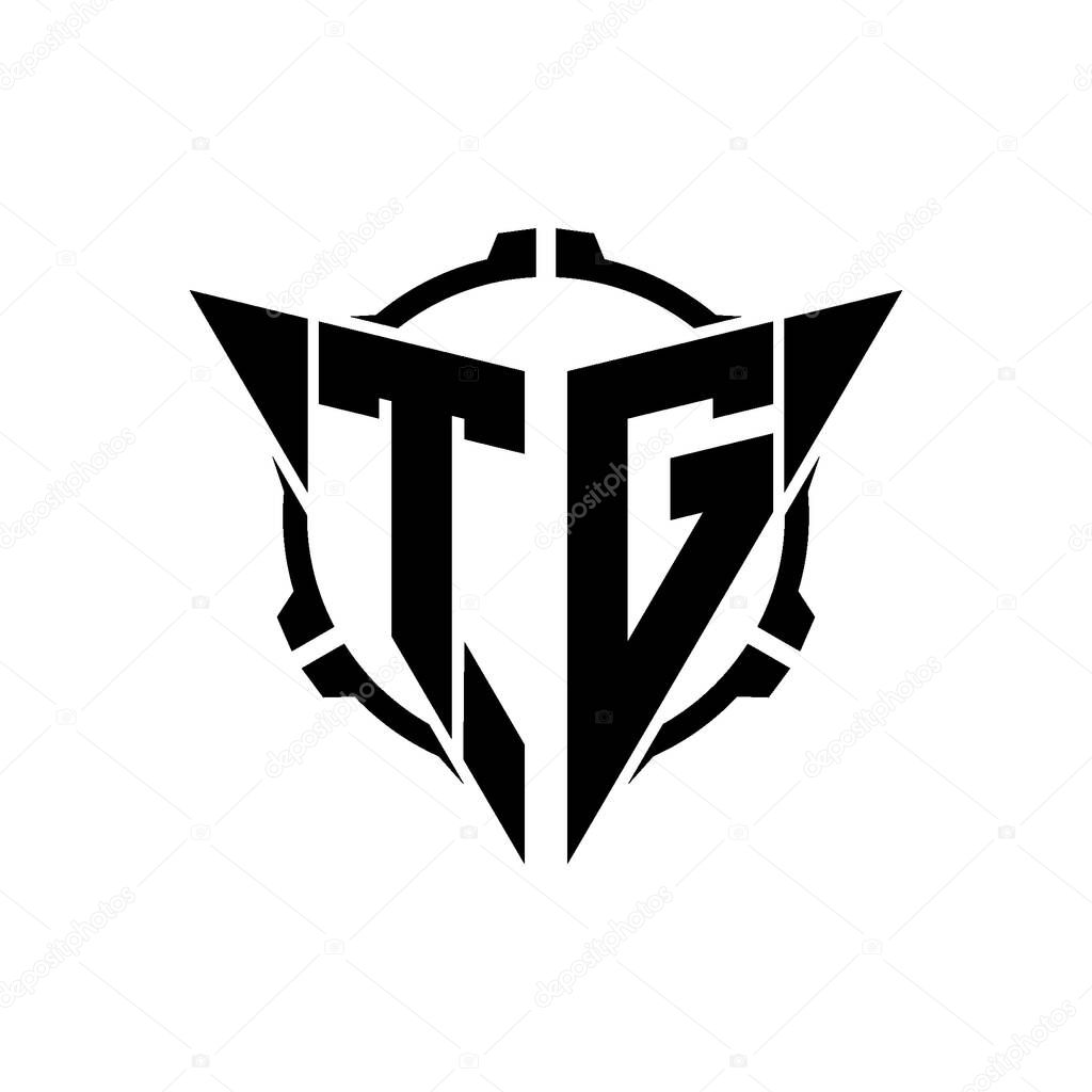 TG Gaming Logo Initial with geometric modern Triangle rounded Scope Sniper Tactical style design in isolated background, minimalist gaming monogram logo design, sniper shoot triangle logo letter.