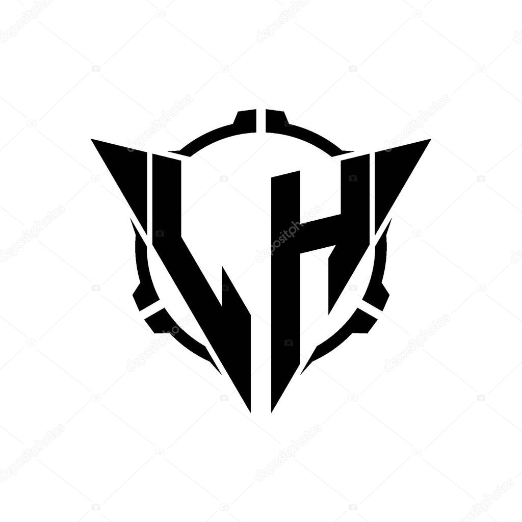 LH Gaming Logo Initial with geometric modern Triangle rounded Scope Sniper Tactical style design in isolated background, minimalist gaming monogram logo design, sniper shoot triangle logo letter.