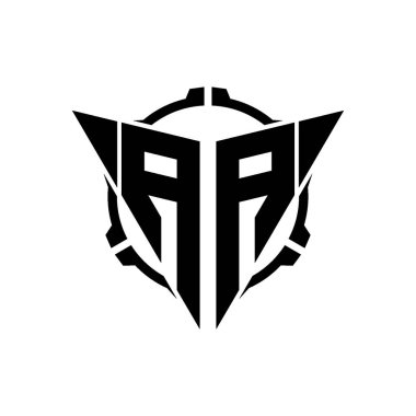 AA Oyun Logosu Geometrik Modern Üçgen Yuvarlak Dürbünlü Keskin Nişancı Taktik Stili Tasarımı izole arka plan, minimal oyun logosu tasarımı, keskin nişancı üçgen logosu logosu.