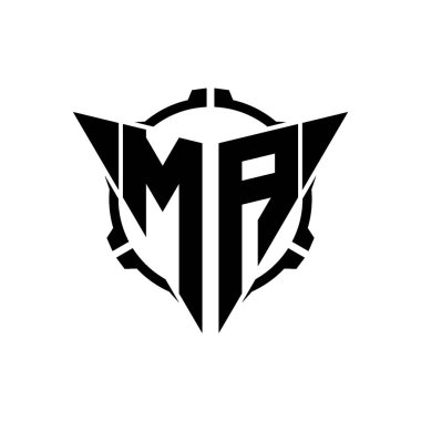 MA Oyun Logosu Geometrik Modern Üçgen Yuvarlak Dürbünlü Keskin Nişancı Taktik Stili tasarımı izole arka planda, minimal oyun logosu tasarımı, keskin nişancı üçgen logosu logosu.