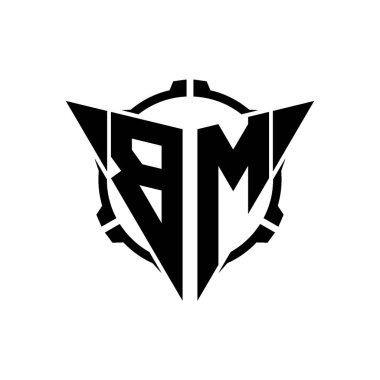 BM Oyun Logosu Geometrik Modern Üçgen Yuvarlak Dürbünlü Keskin Nişancı Taktik Stili Tasarımı izole arka plan, minimal oyun logosu tasarımı, keskin nişancı üçgen logosu logosu harfi.