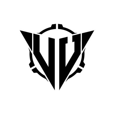 VU Oyun Logosu Geometrik modern Üçgen Yuvarlak Scope Sniper Taktik stili tasarımı izole arkaplan, minimal oyun logo tasarımı, keskin nişancı üçgen logosu logosu harfi.