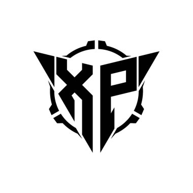 XP Oyun Logosu Geometrik modern Üçgen Yuvarlak Scope Sniper Taktik stili tasarımı izole arkaplan, minimal oyun logo tasarımı, keskin nişancı üçgen logosu logosu harfi.